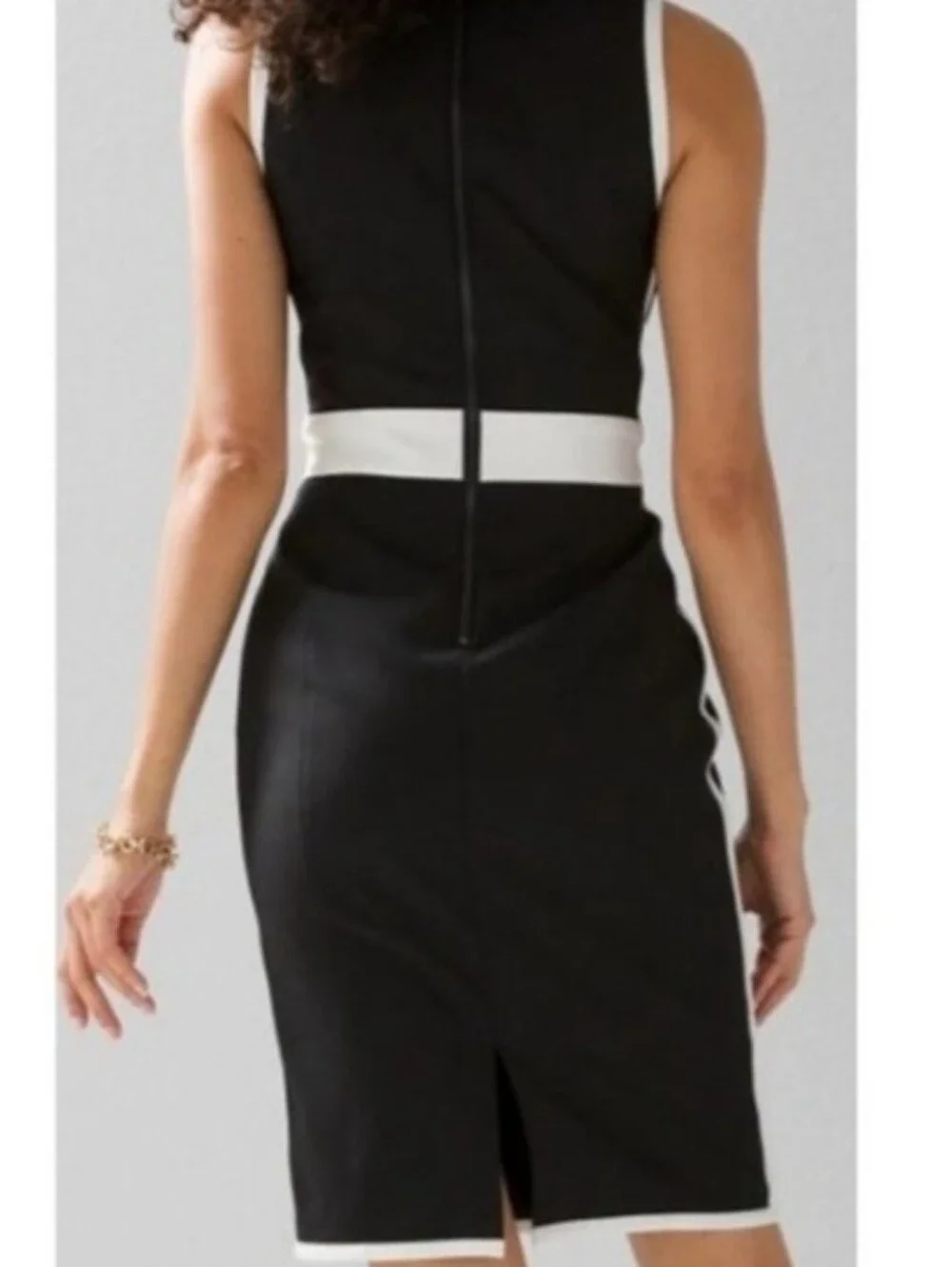 White House Black Market Black Dress with White Waist & Side Panels - Picture 7 of 7